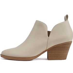 SECTORY ~ Women Pointed Toe V Cut Stacked Chunky Low Heel Ankle Boot Bootie Side Zipper