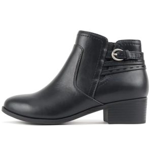 “BOYET” ~ Women Round Toe Elastic Gore Multi Back Strap Low Stack Heel Ankle Bootie with Side Zipper