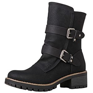 Lace up Mid Calf Motorcycle Fashion Festival Boots Combat Riding Military Boots for Women