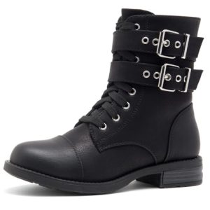 Florence2 Women's Combat Booties Mid-Calf Boots Ankle Lace up Military Shoes, 1721Black,Size 7.0