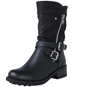 Women's Fall Fashion Biker Boots Mid Calf Boots For Women Low Heel