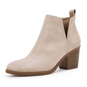 Womens Cut Out Ankle Boots Chunky Stacked Heel Almond Toe Slip on Western Booties